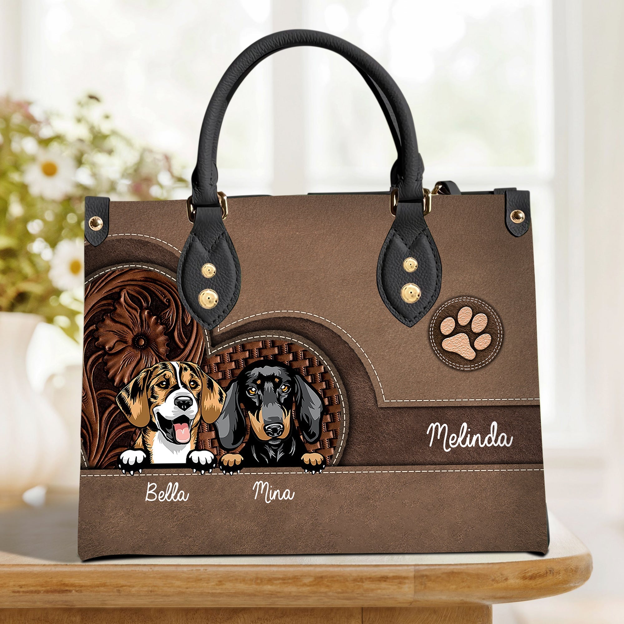 Dog's Personalized Leather Handbag