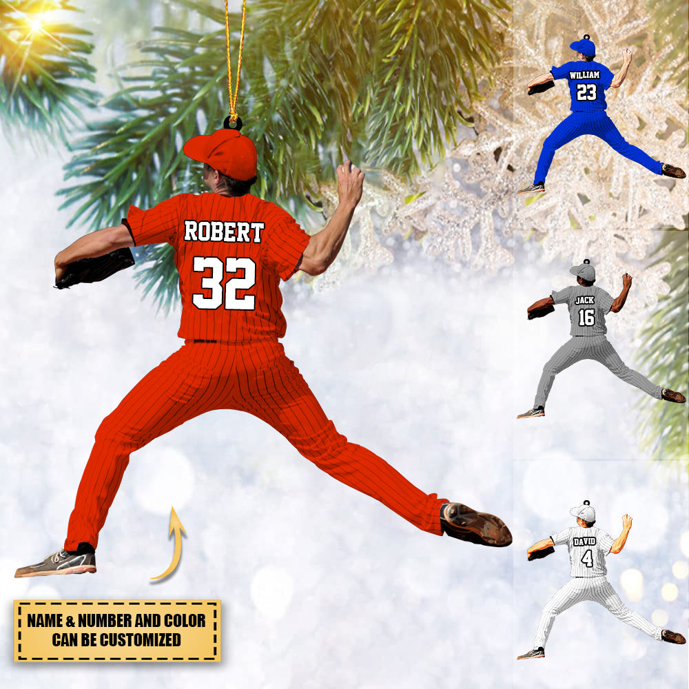 Personalized Baseball/Softball Player Throwing The Ball Shaped Christmas Ornament