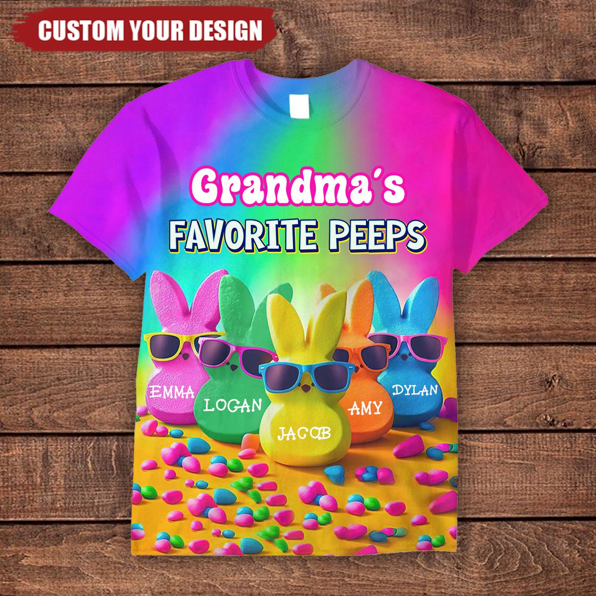 Grandma&#39;s Favorite Rabbit Rainbow Color Personalized 3D T-shirt