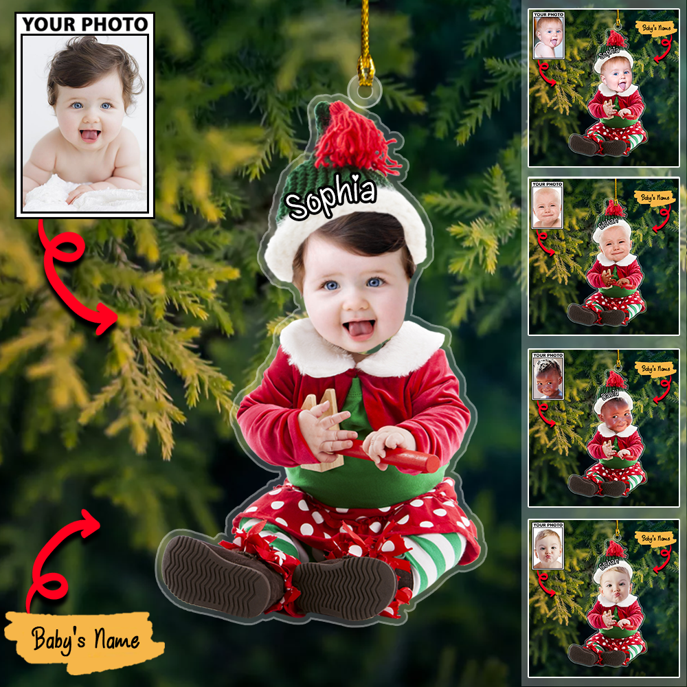 Custom Baby Cute Photo With Name for Christmas Ornament
