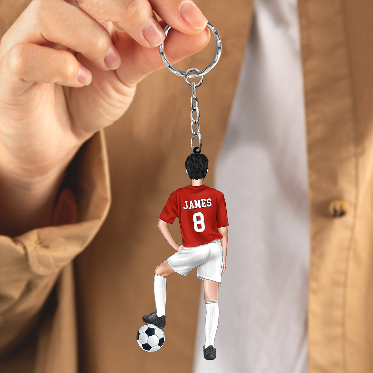 Personalized Football Player With Ball Christmas Keychain