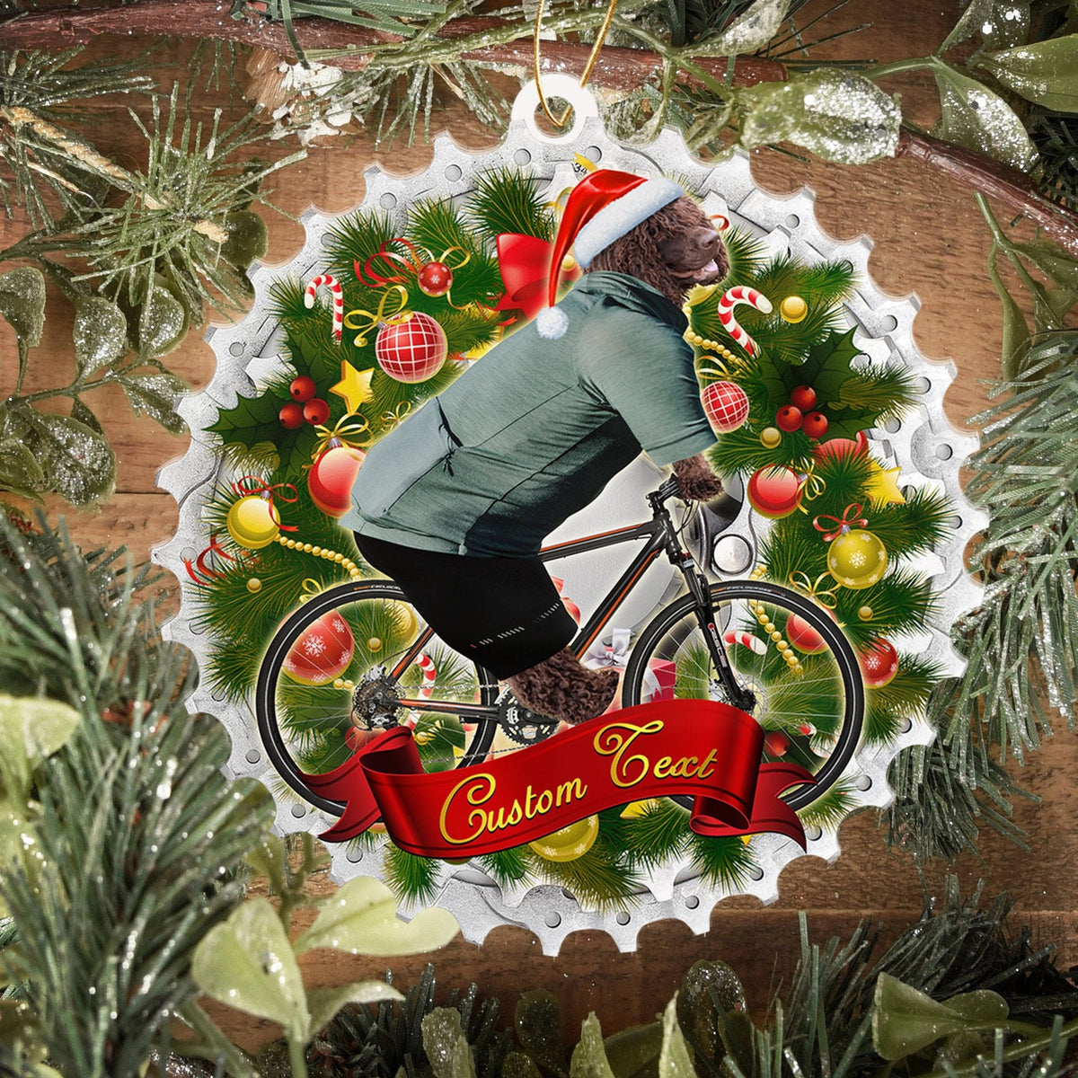 Irish Water Spaniel Cycling Christmas Ornament