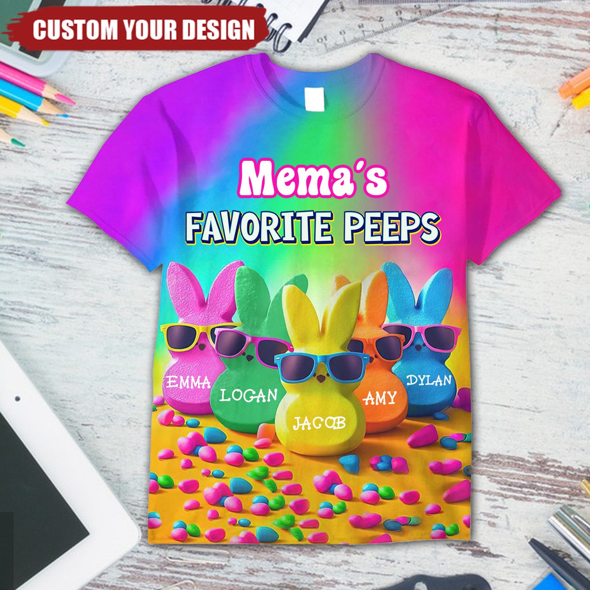 Grandma&#39;s Favorite Rabbit Rainbow Color Personalized 3D T-shirt