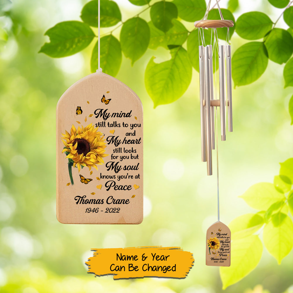 Personalized Memorial Wind Chimes, Sunflower - My Mind My Heart My Soul, Custom Memorial Gift, Sympathy Gift