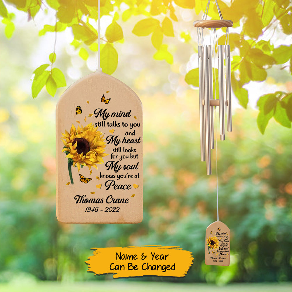 Personalized Memorial Wind Chimes, Sunflower - My Mind My Heart My Soul, Custom Memorial Gift, Sympathy Gift