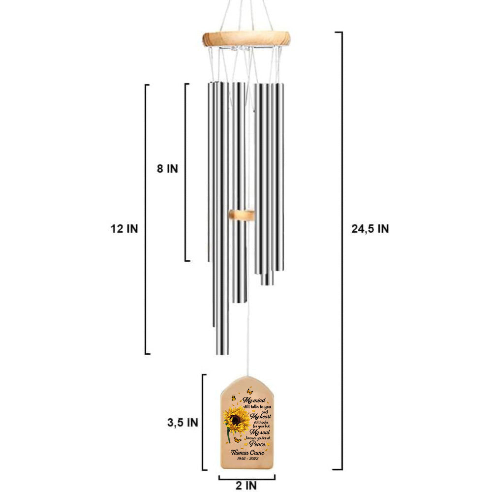 Personalized Memorial Wind Chimes, Sunflower - My Mind My Heart My Soul, Custom Memorial Gift, Sympathy Gift