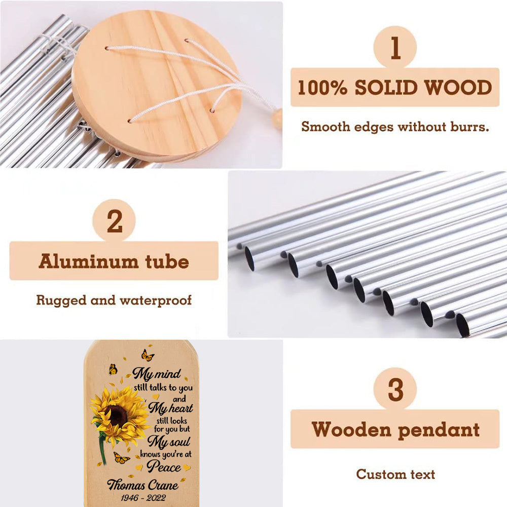 Personalized Memorial Wind Chimes, Sunflower - My Mind My Heart My Soul, Custom Memorial Gift, Sympathy Gift