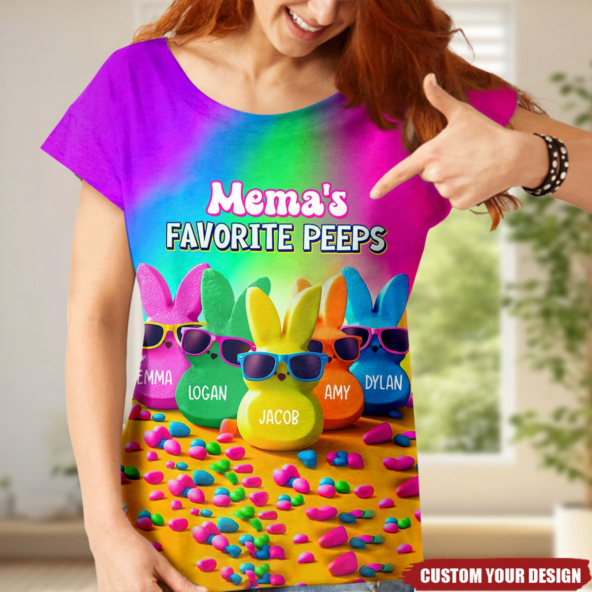 Grandma&#39;s Favorite Rabbit Rainbow Color Personalized 3D T-shirt