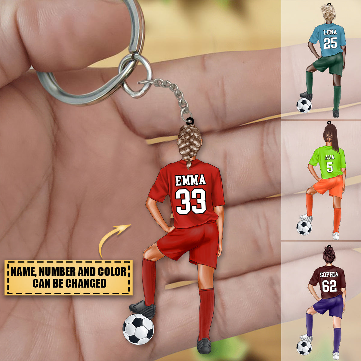 Personalized Football Player With Ball Christmas Keychain