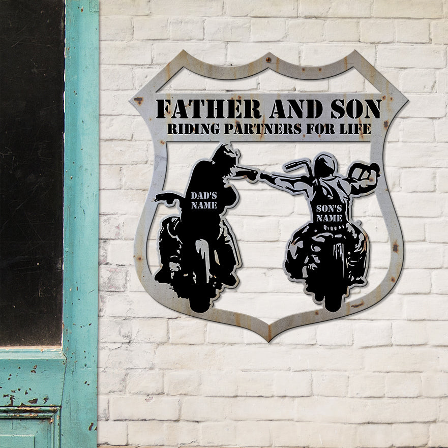 Father And Son Riding Partners For Life Personalized Biker Metal Sign Gift For Family