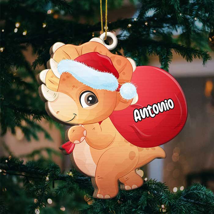 Happy A Roarrrsome Christmas - Personalized Custom Dino Shaped Acrylic Christmas Ornament