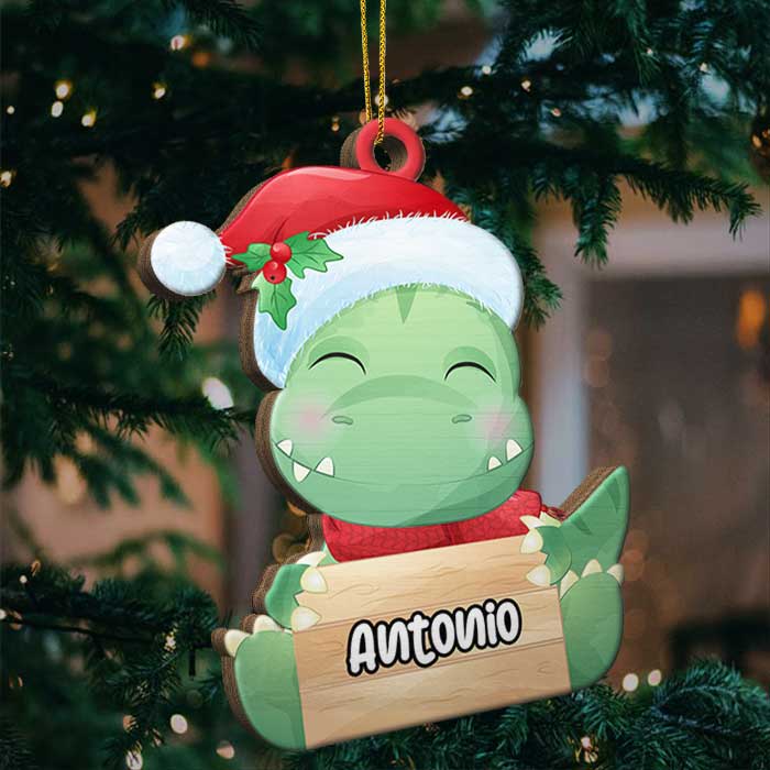 Happy A Roarrrsome Christmas - Personalized Custom Dino Shaped Acrylic Christmas Ornament