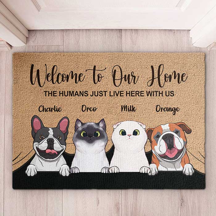 Welcome To The Pet Home - Funny Personalized Pet Decorative Mat, Doormat (Cat &amp; Dog)
