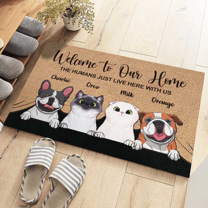 Welcome To The Pet Home - Funny Personalized Pet Decorative Mat, Doormat (Cat &amp; Dog)
