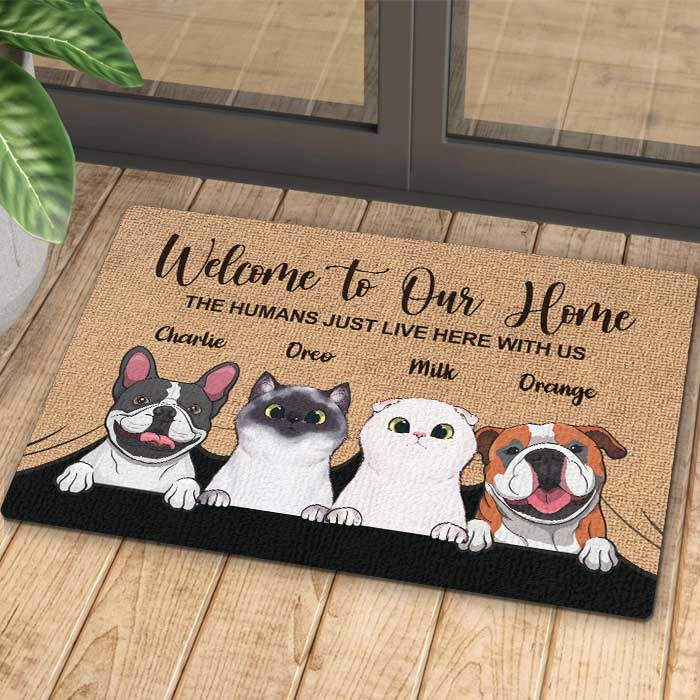 Welcome To The Pet Home - Funny Personalized Pet Decorative Mat, Doormat (Cat &amp; Dog)