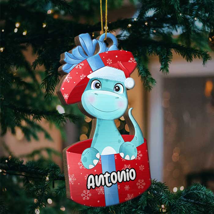 Happy A Roarrrsome Christmas - Personalized Custom Dino Shaped Acrylic Christmas Ornament