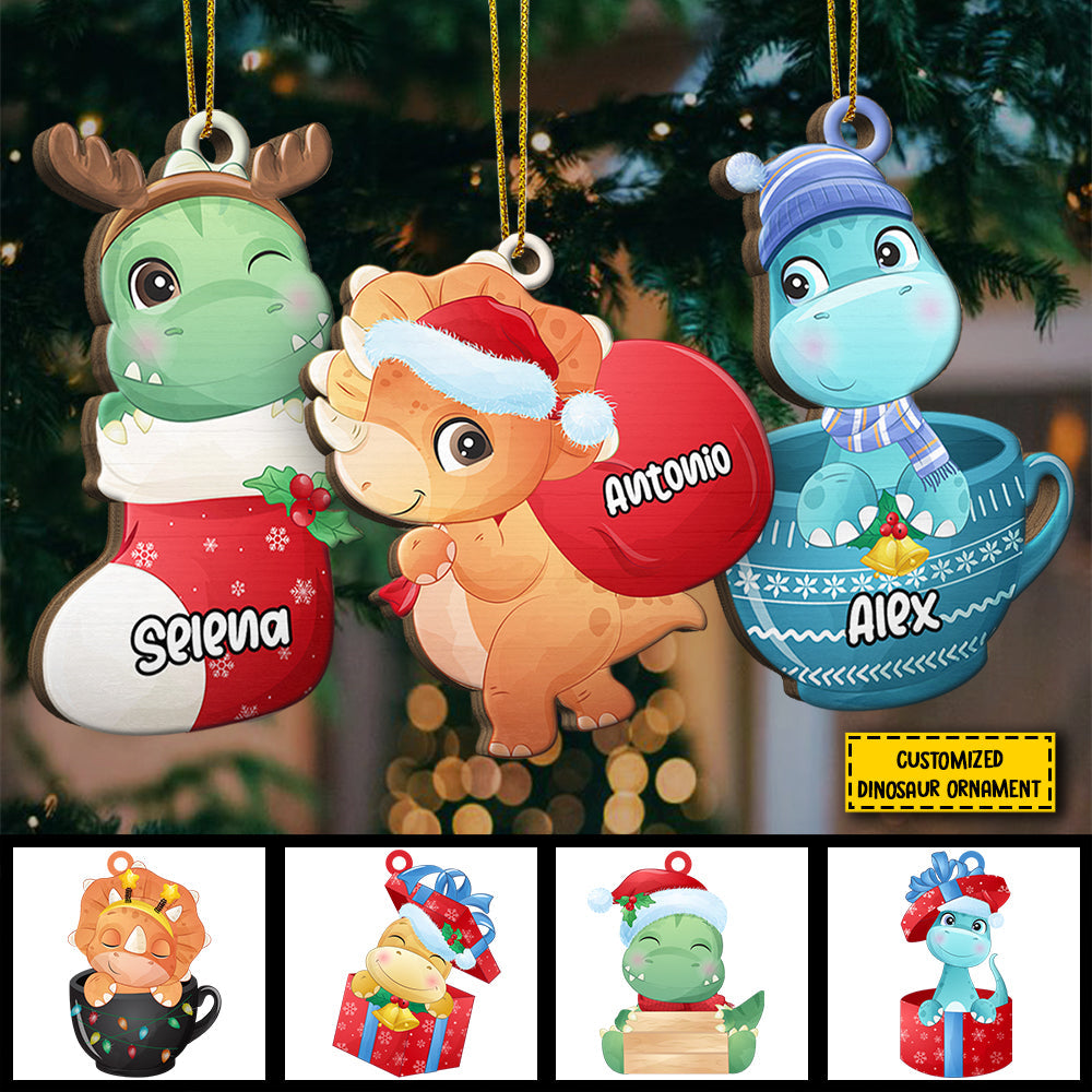 Happy A Roarrrsome Christmas - Personalized Custom Dino Shaped Acrylic Christmas Ornament