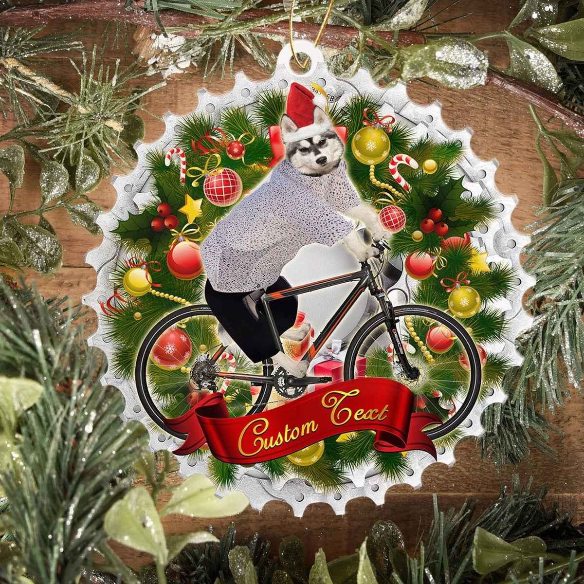 Siberian Huskies Cycling Christmas Ornament