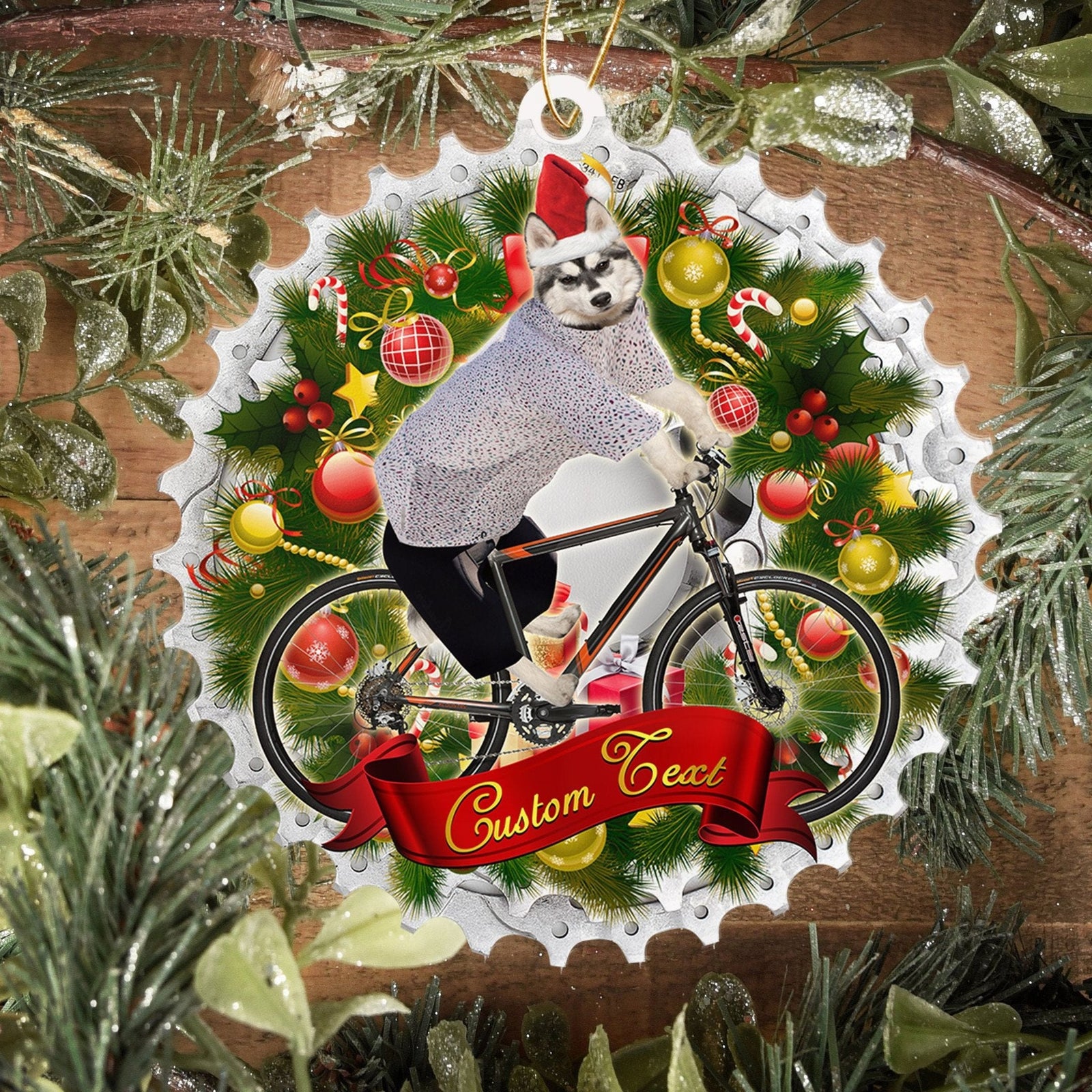 Siberian Huskies Cycling Christmas Ornament
