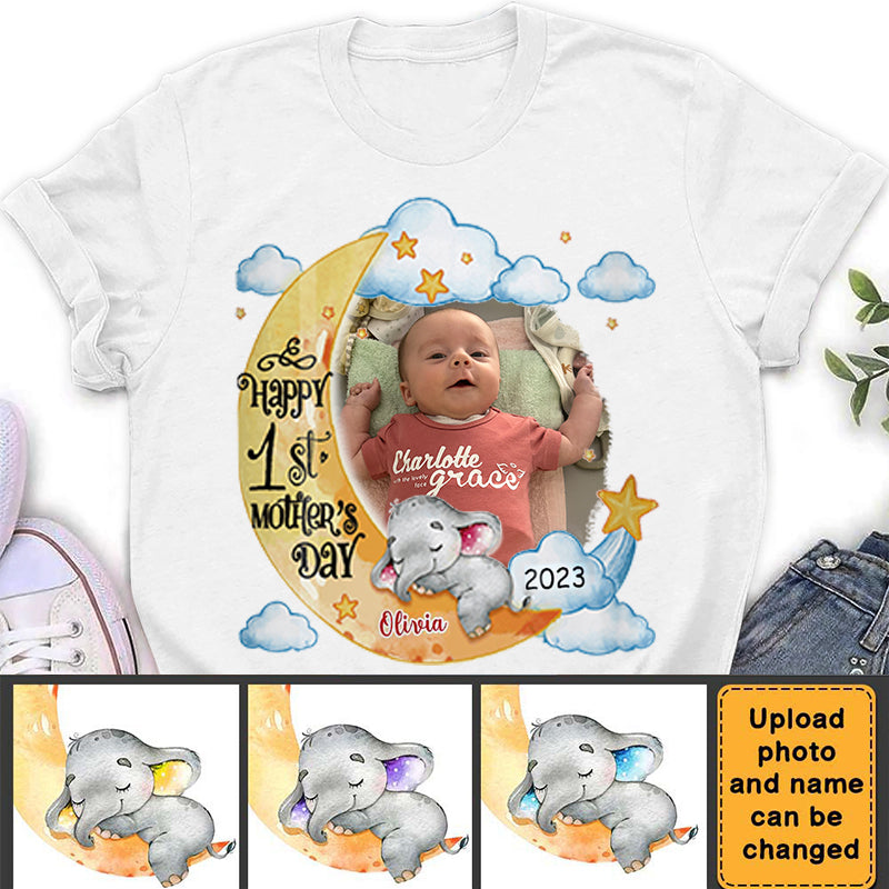 Personalized First Mother&#39;s Day Elephant Photo Unisex T-shirt