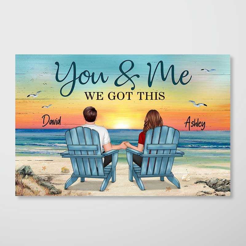 Back View Couple Sitting Beach Landscape You &amp; Me We Got This Personalized Horizontal Poster
