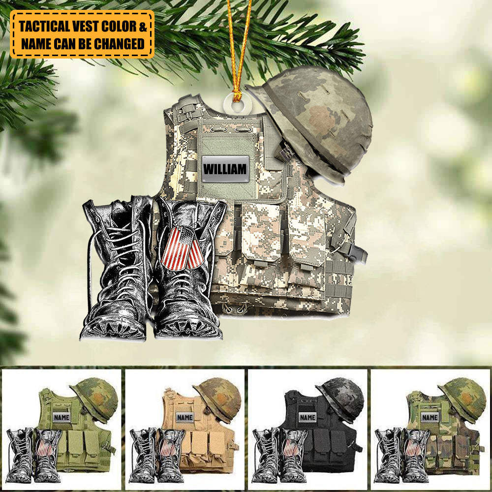 Personalized Ornament Veteran Uniform Combat Vest Combat Boots Helmet 2 Sides Flat Acrylic Ornament