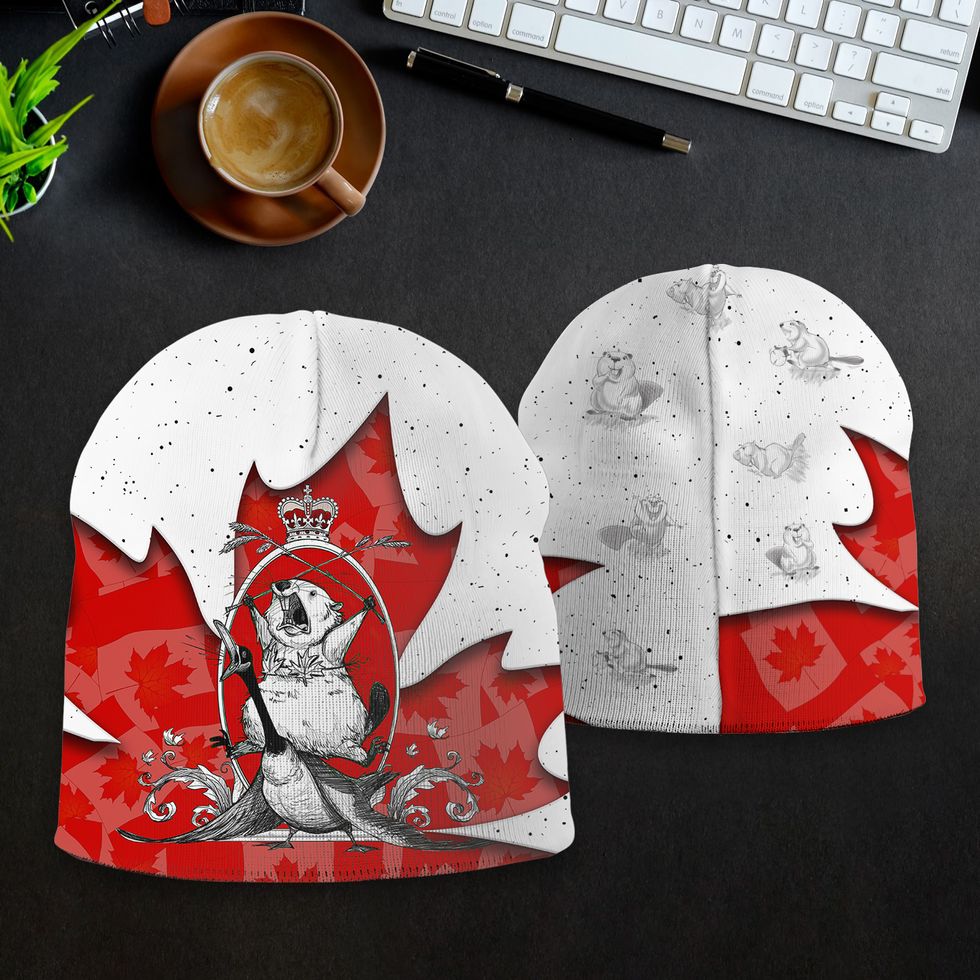 The majestic Canadian beaver riding a goose while wearing a maple leaf bikini Beanie