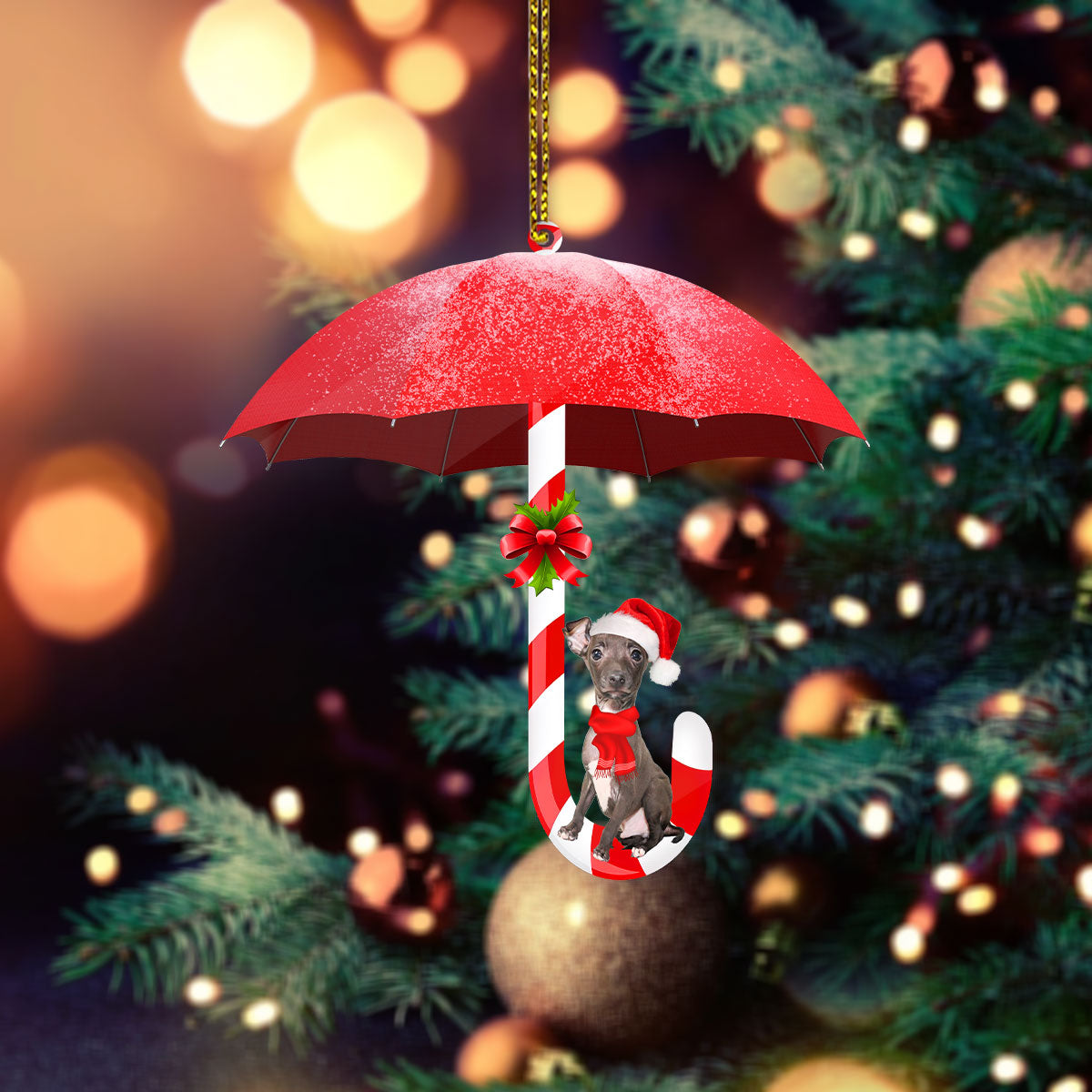 Greyhound Under Umbrella Christmas Ornament