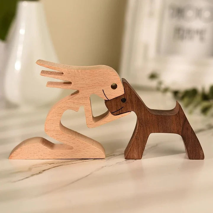 The Love Between You And Your Fur-Friend - Gift For Pet Lovers - Wooden Pet Carvings, Wood Sculpture Table Ornaments, Carved Wood Decor