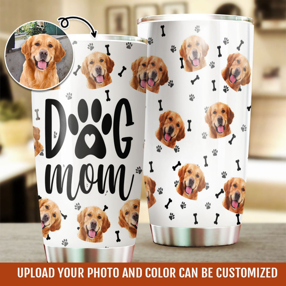 Dog Mom With Dog Photo Tumbler, Best Gift for Dog Lovers